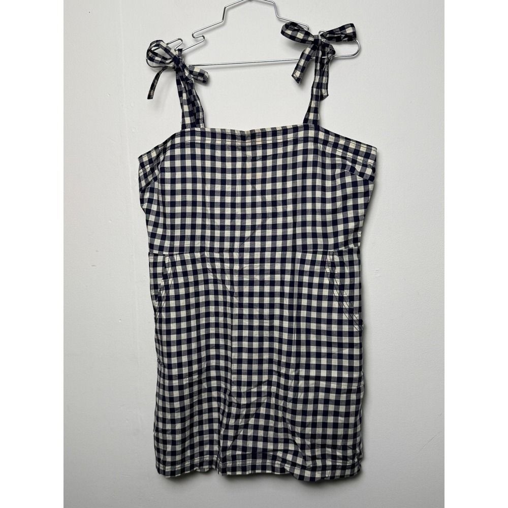 Mini Dress EXPRESS Gingham Square Neck Tie Strap Navy White Size L